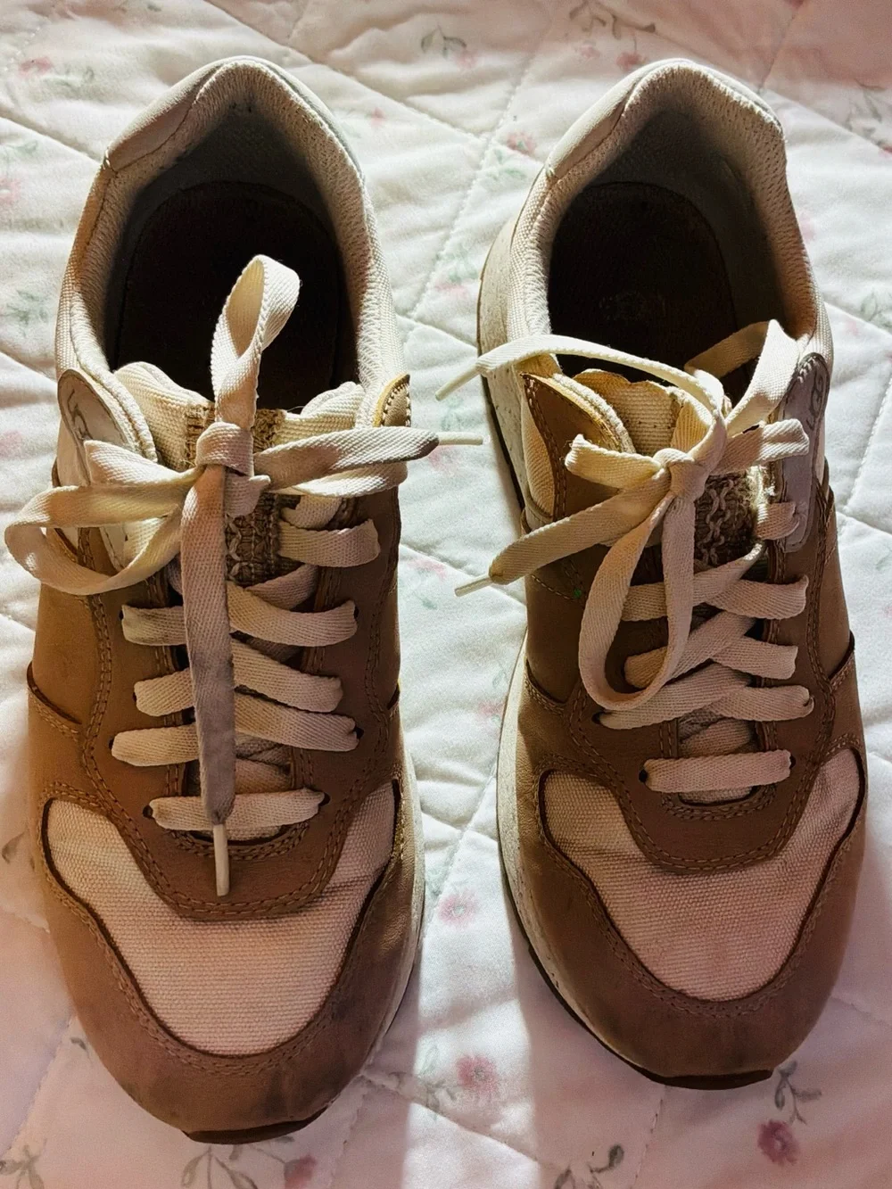 Kids Neutral Beige and Cream Lace-Up Sneakers